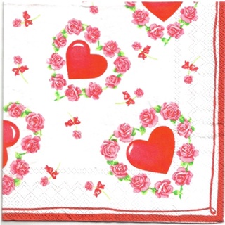 Pladao Napkin ภาพ Valentine หัวใจในกรอบกุหลาบ ลายแต่ง กระดาษ แนพกิ้น สำหรับงานศิลปะ เดคูพาจ decoupage ขนาด L 33x33