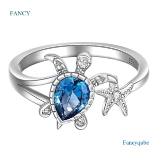 Fancy แหวนเงิน รูปเต่าทะเล ปลาดาวน่ารัก ประดับเพทาย สีฟ้า ของขวัญวันเกิด สําหรับผู้หญิง