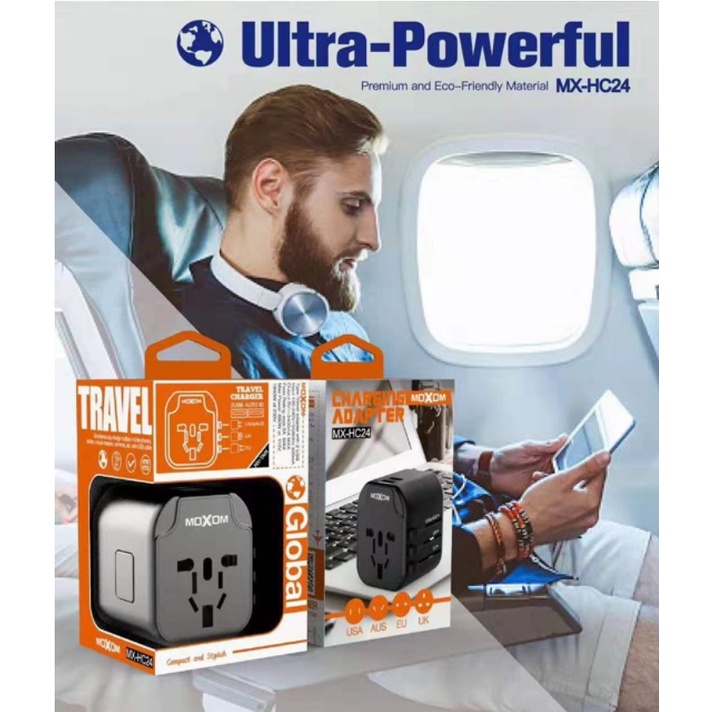 MOXOM MX-HC120 Global Travel Adapter พร้อมเครื่องชาร์จ USB 3USB (1x18W)+Type-C (PD20W)