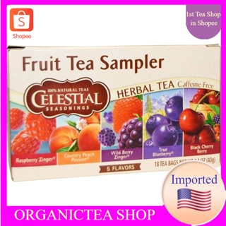 Celestial Seasonings, Fruit Tea Sampler, Herbal Tea, Caffeine Free, 5 Flavors, 18 Tea Bags ชาสมุนไพร ชาผลไม้