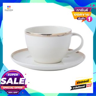 Cup ชุดแก้วกาแฟ พร้อมจานรอง Qualitier รุ่น La Sagesse ขนาด 6.7 ออนซ์ สีขาว-ขอบทองcoffee Cup And Saucer Set Qualitier Mod