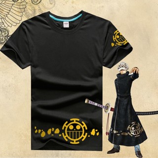 เสื้อยืดคอสเพลย์ แขนสั้น พิมพ์ลายโลโก้อนิเมะ One Piece Trafalgar Law Monkey D Luffy แฟชั่นฤดูร้อน สไตล์ญี่ปุ่น