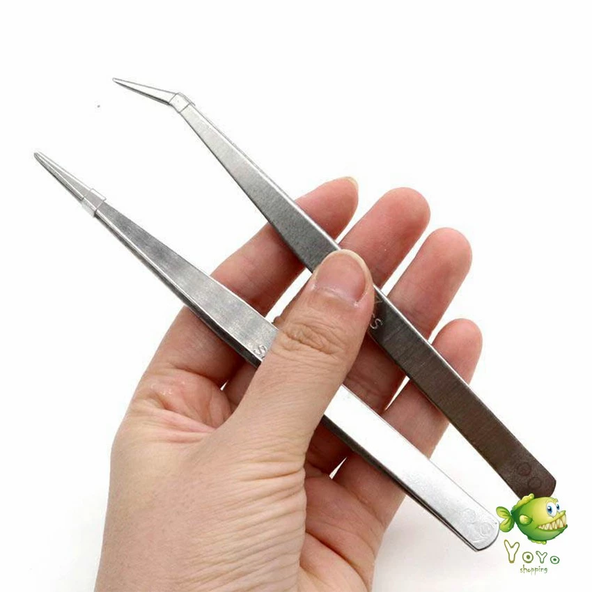 YOYO คีบหนีบสแตนเลส คีมหนีบอเนกประสงค์ มี 2 แบบ ปากคีบงอ ปากคีบแหลม Stainless steel tweezers