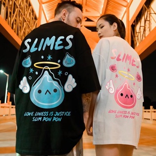 S-8XL Couple outfit ins Korean version of fun cartoon angel slime printed short-sleeved T-shirt men and women trend_02