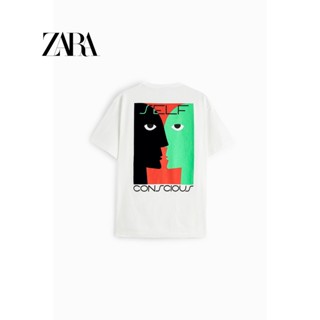 Zara เสื้อยืดแขนสั้น ผ้าฝ้าย พิมพ์ลาย สําหรับผู้ชาย 6224347 251