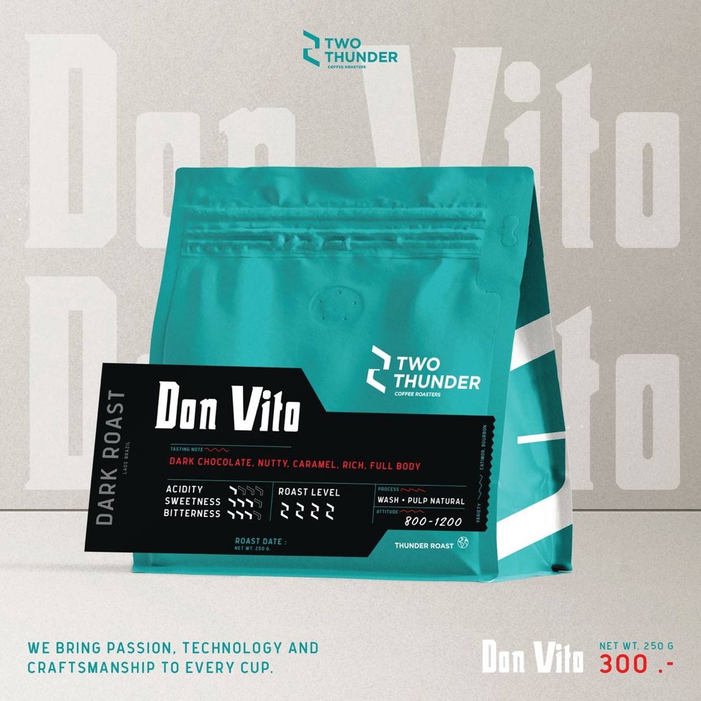 Two Thunder Coffee เมล็ดกาแฟคั่วเข้ม Don Vito 250 กรัม