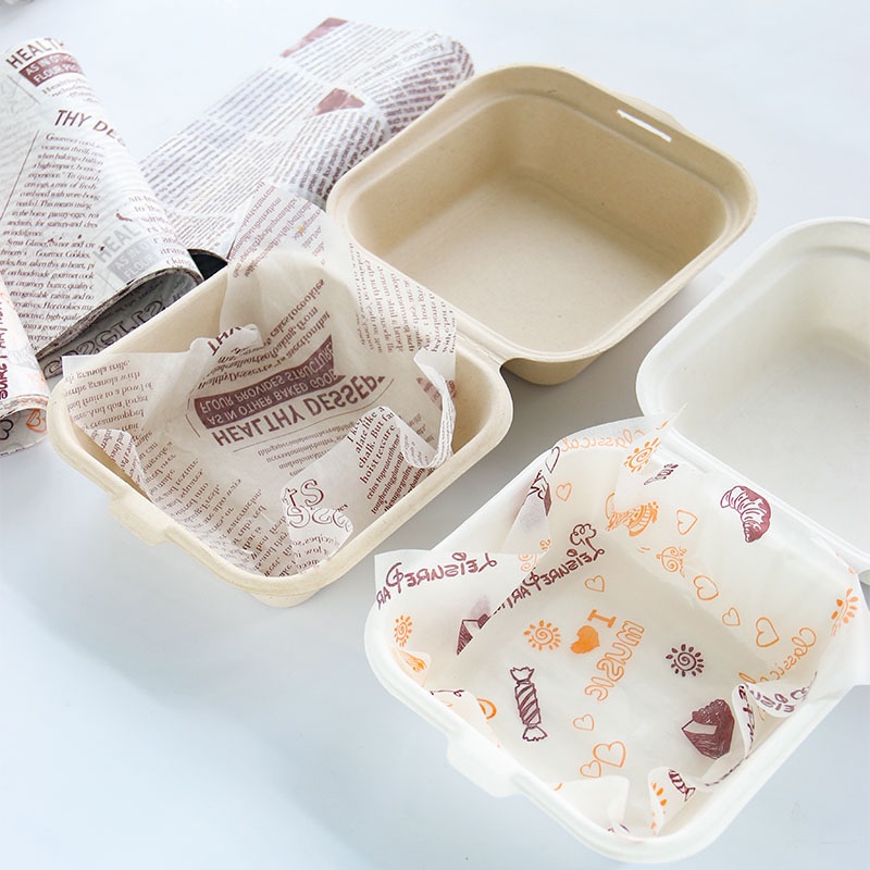 [JJCW] 50 แผ่น Bento Cake Box Pad Paper Burger Cake Oil Proof Paper Plate Paper YYQ