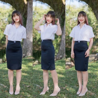 กระโปรงพิธีการ กระโปรงรับปริญญา สีกรมท่า(ผ้าเสริท) ยาว22-24-26 กระโปรงนักศึกษาสีกรม