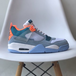 Iuxg Air jordan 4 รองเท้าผ้าใบ สไตล์ย้อนยุค สีฟ้าน้ําแข็ง