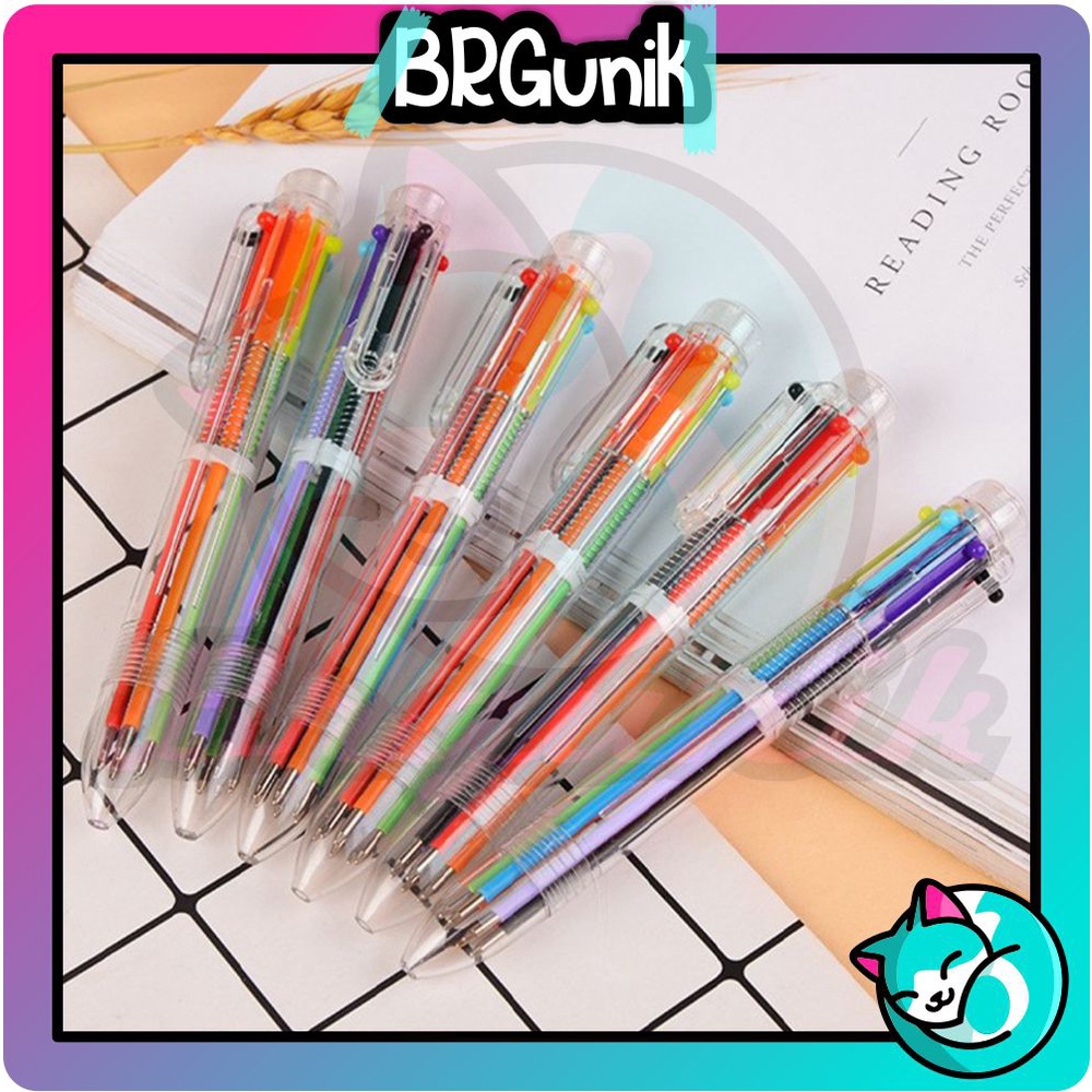 BRGUNIK ปากกาลูกลื่นใส 6 สี Six-in-One สี S048