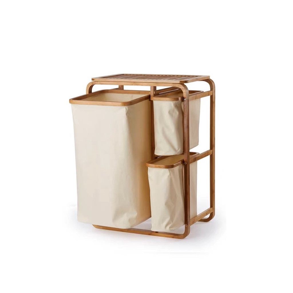 ตะกร้าผ้า ตะกร้าไม้ใส่ผ้าเตรียมซัก 3 ชั้น Minimal Lazy Rack ตะกร้าผ้า Oxford (Cozy STYLE)