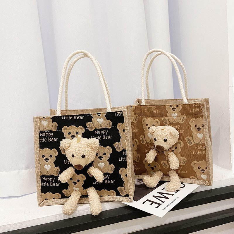 กระเป๋าถือ กระเป๋าผ้า  Tote Bag ถุงผ้า ผ้ากระสอบ ตุ๊กตาหมีน่ารัก Bear GC