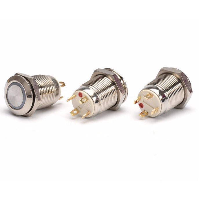 สวิตช์โลหะกันน้ำ 12 mm. มีไฟ  LED  แบบกดติด กดดับ  12V สำหรับมอเตอร์ไซต์หรือรถยนต์ Self-Locking Push button switch - รูปที่ 3