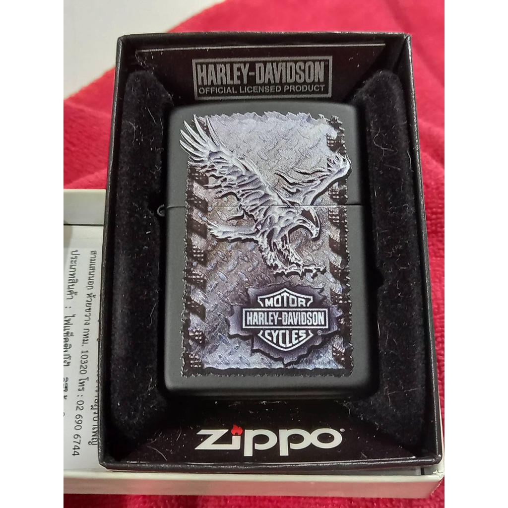 ZIPPO 28485  HARLEY DAVIDSON  IRON EAGLE  BLACK MATTE COLOR IMAGE สีดำเมทาลิค  ลายแบบสกรีน   ของใหม่