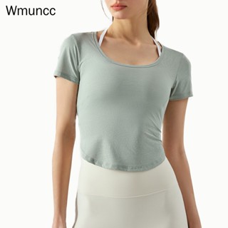 Wmuncc เสื้อครอปท็อปแขนสั้น ระบายอากาศ เหมาะกับใส่เล่นโยคะ ฟิตเนส สําหรับผู้หญิง