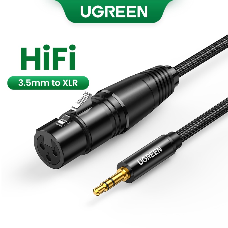 UGREEN XLR เป็น 3.5 มม. ไมโครโฟนเสียง HiFi สายเคเบิล XLR ตัวเมีย ไปแจ็ค Aux ไมค์สาย สําหรับกล้อง DSL