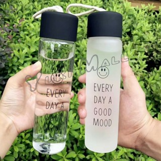 YuKi ขวดแก้วใส่น้ำดื่มพกพา กระบอกใส่น้ำ  350 ml  มีสายคล้องมือ พกพาสะดวก  Portable glass