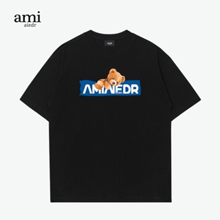 เสื้อยืดแขนสั้นลําลอง ผ้าฝ้าย ทรงหลวม พิมพ์ลายโลโก้ Ami aiedr สําหรับผู้ชาย และผู้หญิง