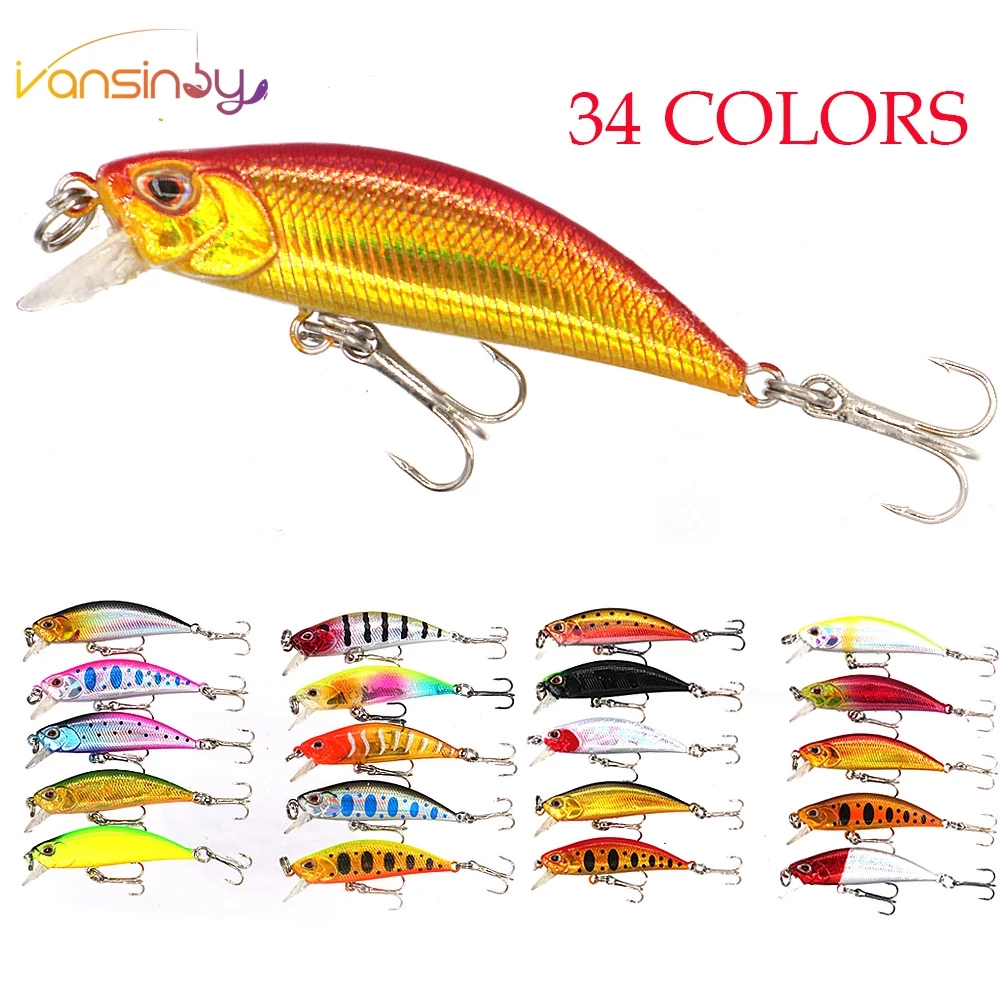 เหยื่อตกปลาพลาสติก 3D 34 สี 5 กรัม 5 ซม. พร้อมตะขอ 2 ชิ้น