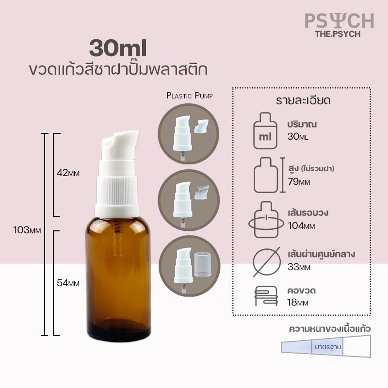 🔥[พร้อมส่ง] 30ml ขวดแก้วสีชา ฝาสเปรย์/ปั๊มพลาสติก ขอบกันรั่วซึม