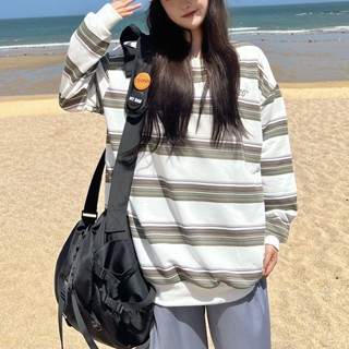 Suxi เสื้อกันหนาว ลายทาง ทรงหลวม สไตล์วินเทจ แฟชั่นฤดูใบไม้ร่วง สําหรับผู้หญิง