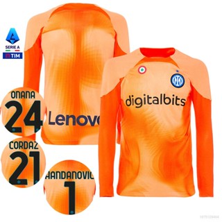 ใหม่ เสื้อยืดแขนยาว ลายทีมผู้รักษาประตู Onana Handanovic Cordaz 22-23 Internazionale Jersey สําหรับผู้ชาย ผู้รักษาประตู