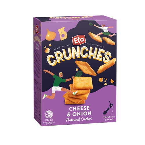 Eta Crunches Cheese & Onion Crackers 160g แครกเกอร์หัวหอม&ชีส ขนมปังกรอบ