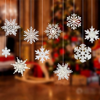 【AG】1 Set Big Snowflakes Hanging Ornament 3D Hollow White Plastic Snowflakes Atmosphere Decoration Accessory Xmas Tree Pendant Christmas Window Decor Party Supplies