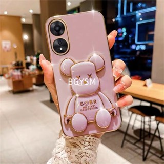 พร้อมส่ง ใหม่ เคสโทรศัพท์มือถือ ลายหมีน่ารัก สีขาว ดํา พร้อมขาตั้ง สําหรับ OPPO A38 4G 2023 A384G