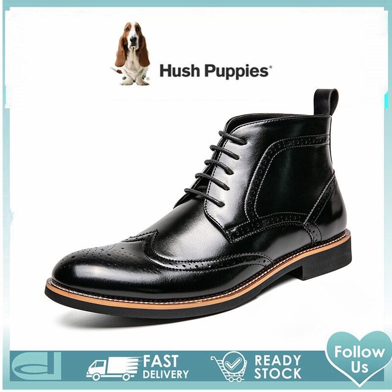Hush ลูกสุนัขรองเท้าผู้ชาย Hush Puppies ผู้ชายรองเท้า High Cut รองเท้าหนังรองเท้าสําหรับชายรองเท้า M