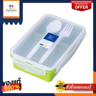 กล่องอาหารทรงเหลี่ยมฝาล็อกพร้อมช้อน SUPER LOCK รุ่น JCP-6189 ขนาด 550 มล. สีเขียวSquare food box with lock lid and spoon