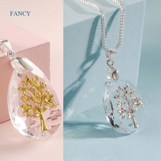 Fancyqube สร้อยคอ จี้คริสตัลใส รูปหยดน้ํา ต้นไม้ เครื่องประดับแฟชั่น สําหรับผู้หญิง