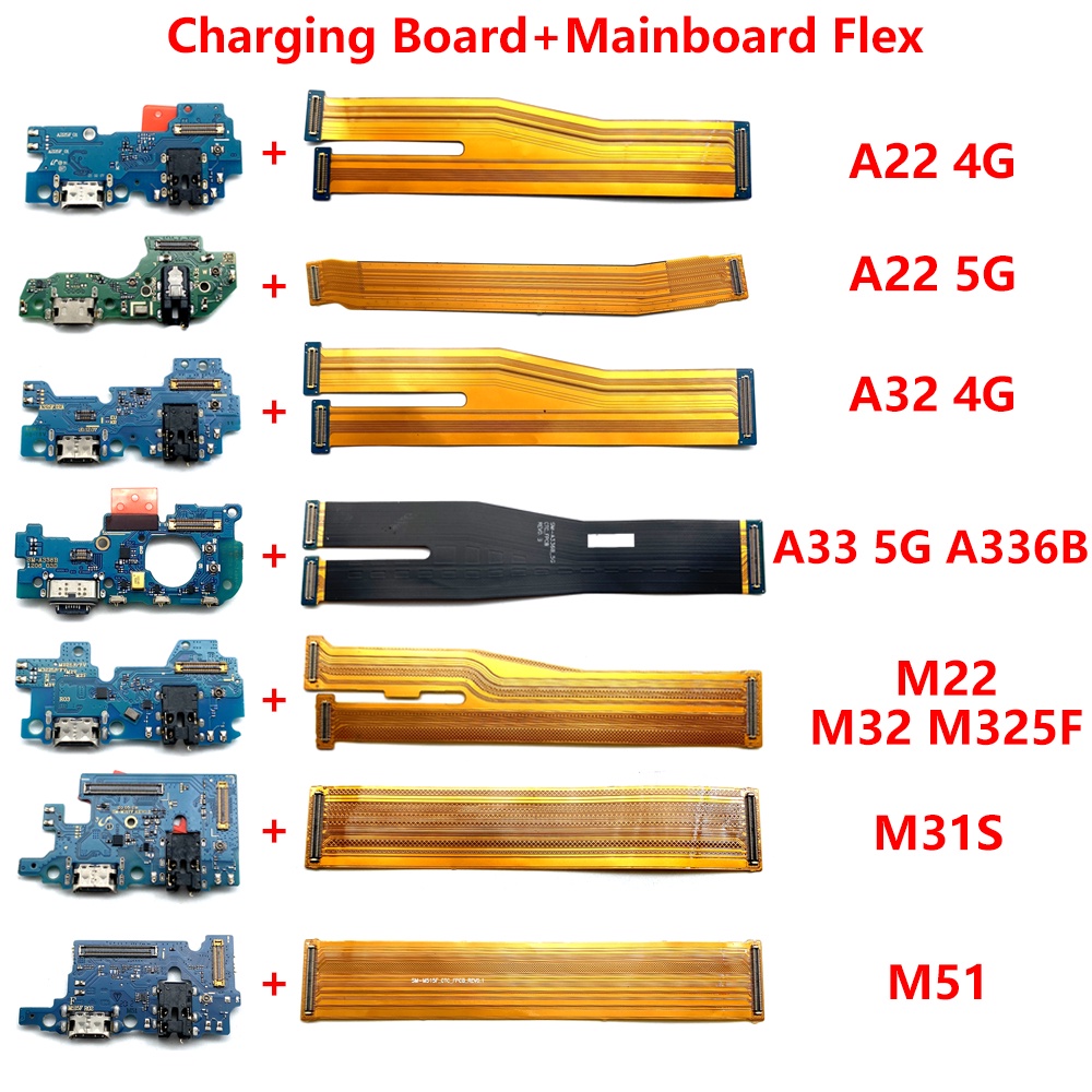 บอร์ดพอร์ตชาร์จ+แพรต่อจอ (Board Flex) สําหรับ Samsung A22 A32 4G A33 5G M22 M31S M32 M325F M51 M52 พอร์ตชาร์จ USB สายเคเบิลอ่อน อะไหล่สํารอง