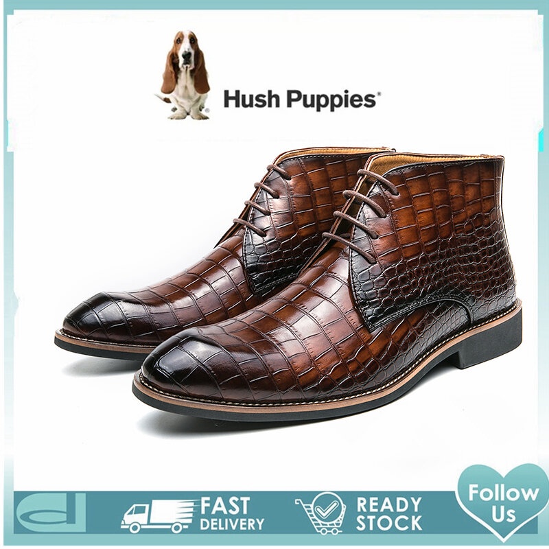 Hush ลูกสุนัขรองเท้าผู้ชาย Hush Puppies ผู้ชายรองเท้า High Cut รองเท้าหนังรองเท้าสําหรับชายรองเท้า M