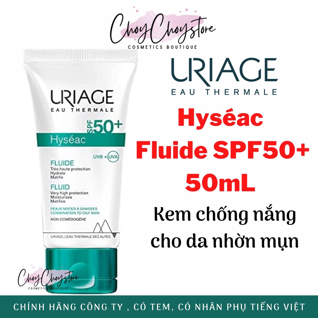 [CTY Cream ] Uriage Hyseac Fluid SPF50 + 50mL Sunscreen - สําหรับผิวผสมมัน