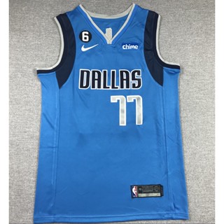 เสื้อกีฬาบาสเก็ตบอล ปักลาย Dallas Mavericks 77 Luka Doncic สีฟ้า สําหรับผู้ชาย 2022