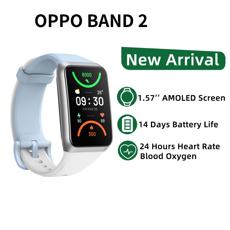 สมาร์ทแบนด์ OPPO Band 2 1.57 นิ้ว หน้าจอ AMOLED วัดอัตราการเต้นของหัวใจ ออกซิเจนในเลือด แบตเตอรี่ 14 วัน 5ATM