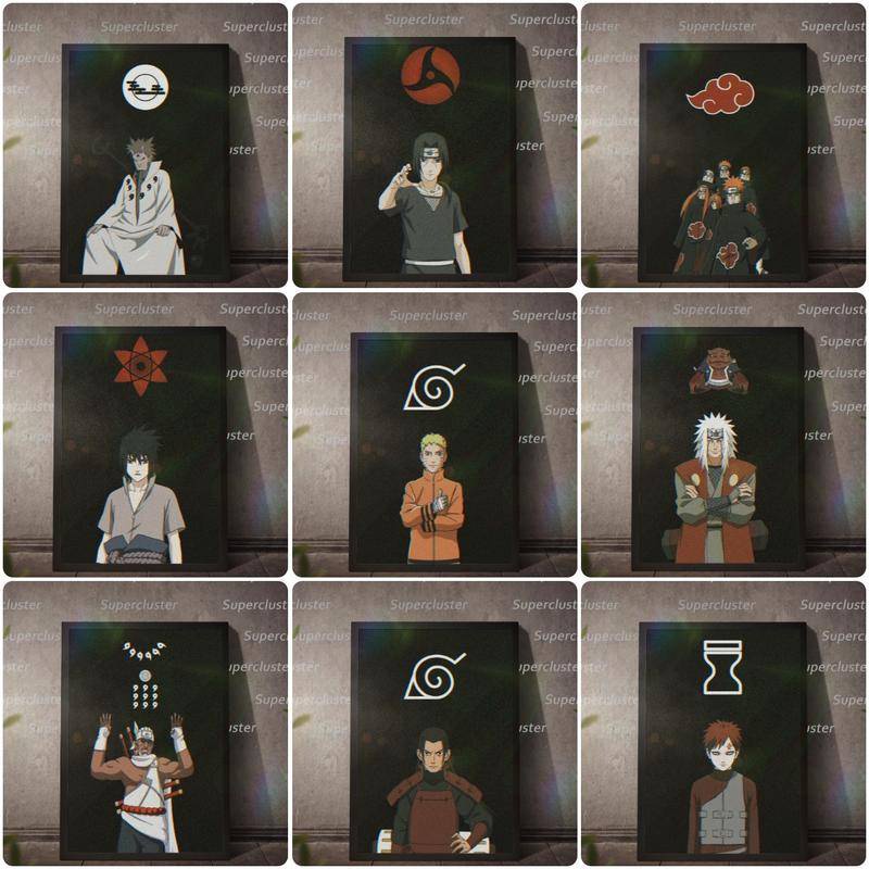 Naruto Retro Akatsuki Jinchuriki Hokage ภาพวาดผ้าใบ Minimalist Itachi Sasuke โปสเตอร์ภาพผนังพิมพ์ภาพตกแต่งบ้าน