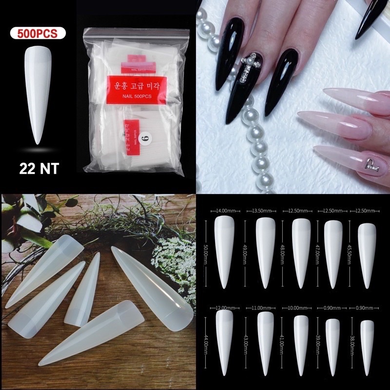 เล็บ PVC ทรงขัดใจแม่ รหัส”22ck-22nt”แพค500ชิ้นNo.0-9 สีใส/สีขุ่น พร้อมส่ง