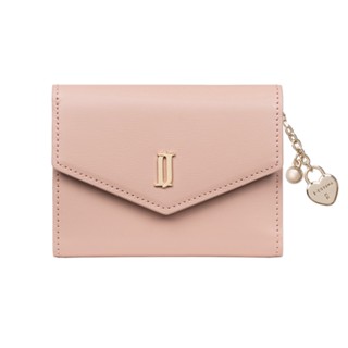 [J.ESTINA] Jane กระเป๋าสตางค์ หนังวัวแท้ ใบสั้น ลายหัวใจ ประดับไข่มุก สีชมพู สไตล์เกาหลี