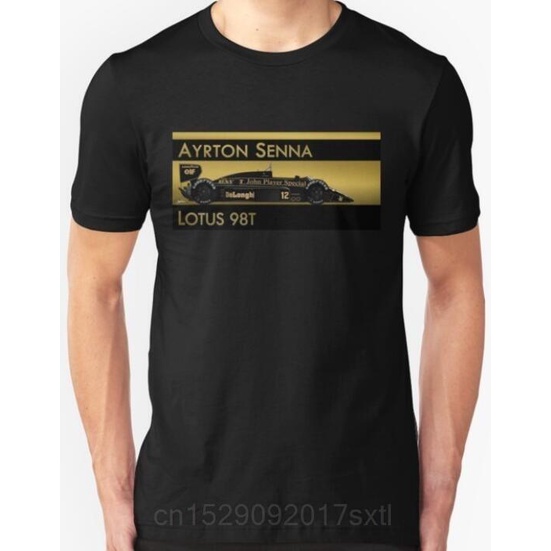 ผู้ชายเสื้อยืดPreferred Boutique 100% ผ้าฝ้ายแขนสั้น Ayrton Senna Lotus 98T Ayrton Senna โลโก้ชายเสื