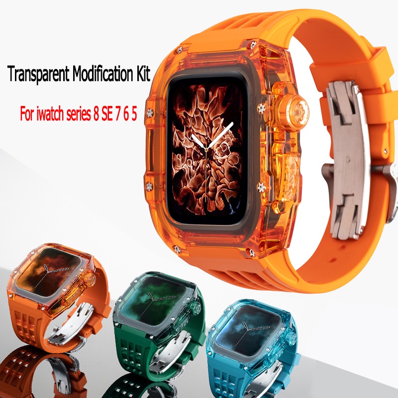 jansin สาย + เคส iwatch series 9 clear modification kit case สายนาฬิกาข้อมือซิลิโคนสําหรับ สําหรับ i