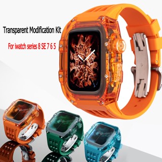 Jansin สาย + เคส iwatch series 8 7 clear modification kit case สายนาฬิกาข้อมือซิลิโคนสําหรับ สําหรับ iwatch series 8 SE 7 6 5 45มม 44มม