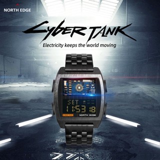 North EDGE CYBER TANK พร้อมส่ง นาฬิกาข้อมือสมาร์ทวอทช์ดิจิทัล มีไฟ led บอกเวลา 50 เมตร บอกชั่วโมง บอกปฏิทิน โลหะ กันน้ํา พร้อมกล่อง สไตล์เรโทร สําหรับเล่นกีฬากลางแจ้ง