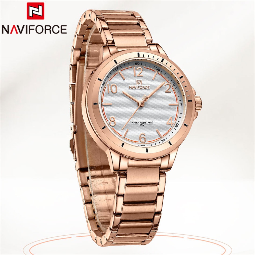 NAVIFORCE Luxury นาฬิกาข้อมือผู้หญิง กันน้ำสายสแตนเลส รุ่น NF5021 ของแท้ 100% รับประกัน 1 ปี ศูนย์ไท