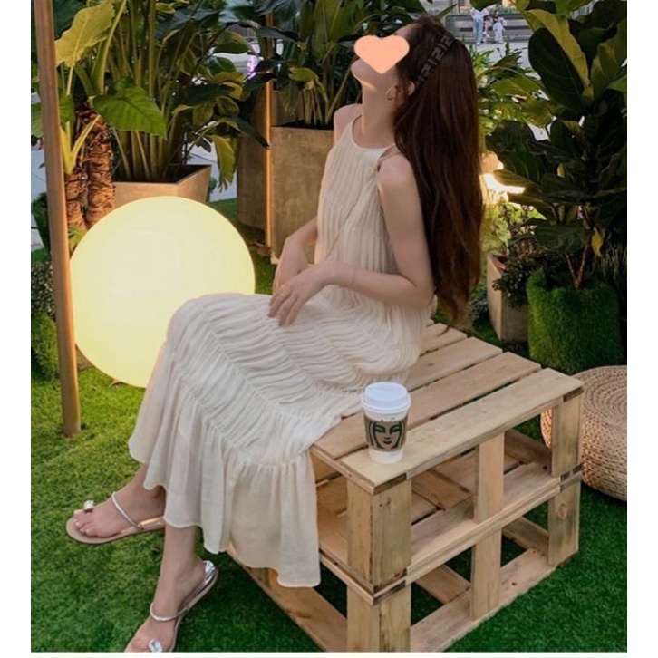 ชุดเดรสสายเดี่ยวยาวสไตล์เกาหลี พร้อมส่ง