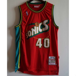 ขายดี NBA Seattle Supersonics สําหรับผู้ชาย #40 เสื้อกีฬาบาสเก็ตบอล ปักลาย Shawn Kemp M&amp;N FCdbhm19PPmhca16 สีแดง สไตล์เรโทร