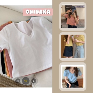 Oninaka เสื้อยืดแขนสั้น เสื้อครอปสีลูกกวาดสดใส เสื้อยืด เสื้อแฟชั่นผญ 1836s