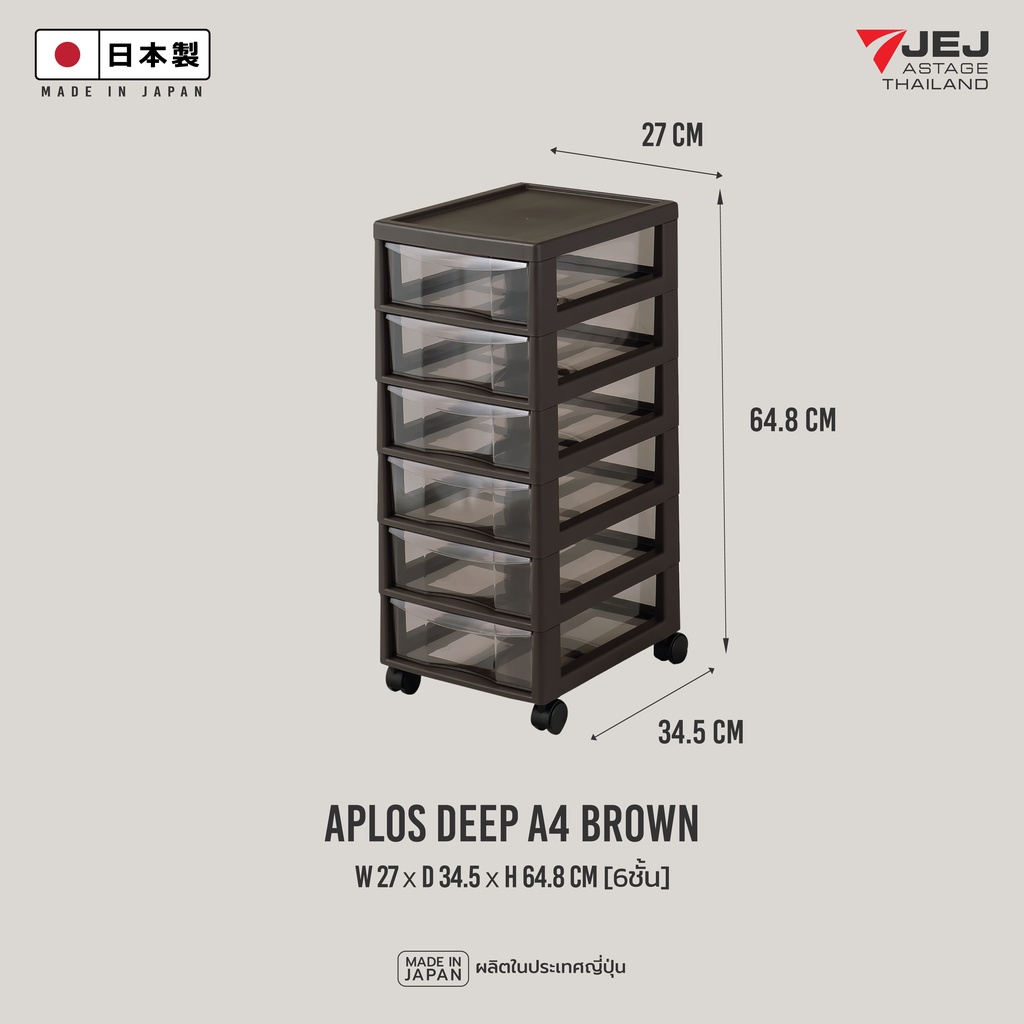 JEJ ASTAGE (Made in Japan) ลิ้นชักใส่เอกสาร Aplos ขนาด A4 ( Deep ) 6 ชั้น มีล้อเลื่อน