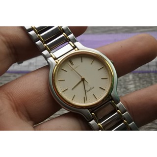 นาฬิกา Vintage มือสองญี่ปุ่น SEIKO DOLCE 7741 6050 ระบบ QUARTZ ผู้ชาย ทรงกลม กรอบทอง หน้าทอง หน้าปัด 32mm